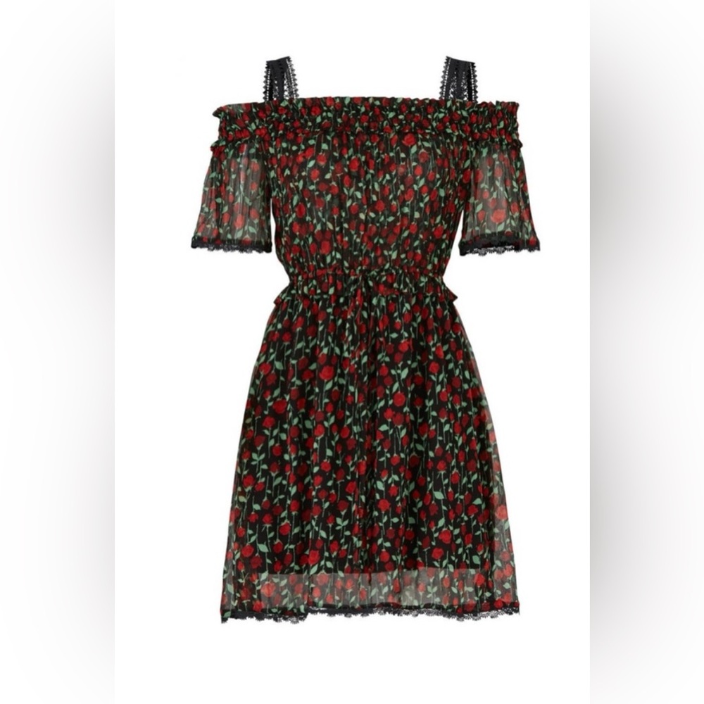 The Kooples Off The Shoulder Rose Print Crinkle Rosa Dress Size 2